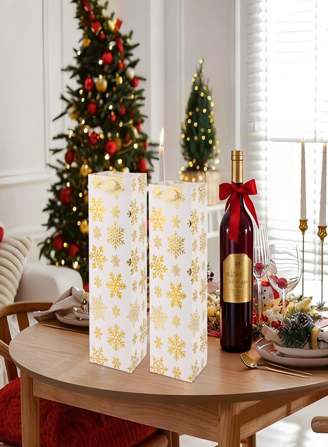 Fairooth 12 PCS Christmas Wine Gift Bags Golden Snowflake Wine Bottle Gift Bag with Tissue Paper Xmas Gold Foil Gifts Bags Bulk with Handles for Xmas Winter Holiday Wedding Home Party Supplies - Image 5